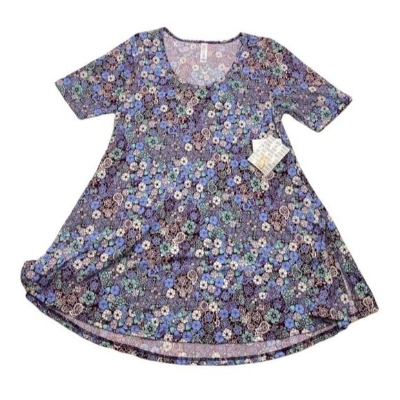 LuLaRoe Perfect T Shirt Top Purple Green Floral‎ XS NEW - Picture 1 of 6